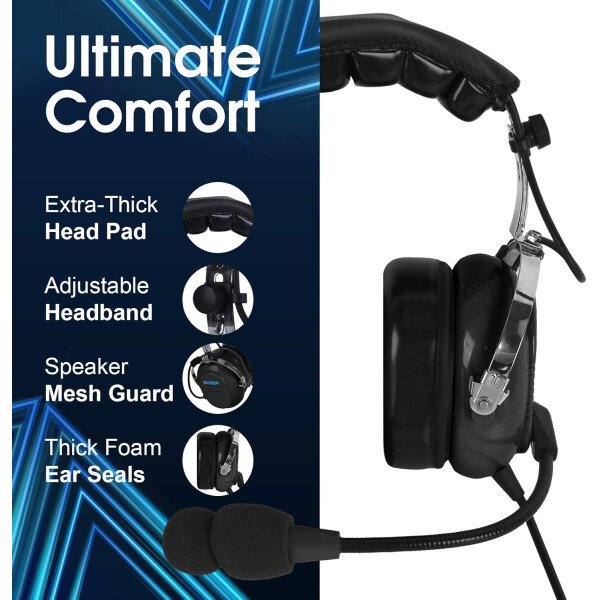 Audio estéreo mono, GA auriculares gemelos, 24 db PNR reducción de ruido auriculares de aviación con micrófono, para estudiantes pilotos PPL, pasajeros de vuelo, técnico de tripulación de - Imagen 15