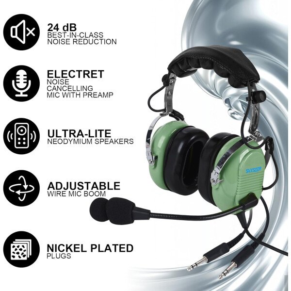 Audio estéreo mono, GA auriculares gemelos, 24 db PNR reducción de ruido auriculares de aviación con micrófono, para estudiantes pilotos PPL, pasajeros de vuelo, técnico de tripulación de - Imagen 19