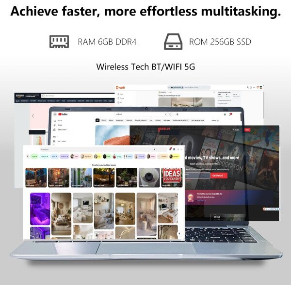 Computadora portátil de 14.1 pulgadas, portátil de cuatro núcleos, Windows 11, portátil tradicional con 6 GB DDR4 256 GB SSD 2.4/5G WiFi BT4.0 HDMI USB 3.0, batería de gran capacidad - Imagen 5
