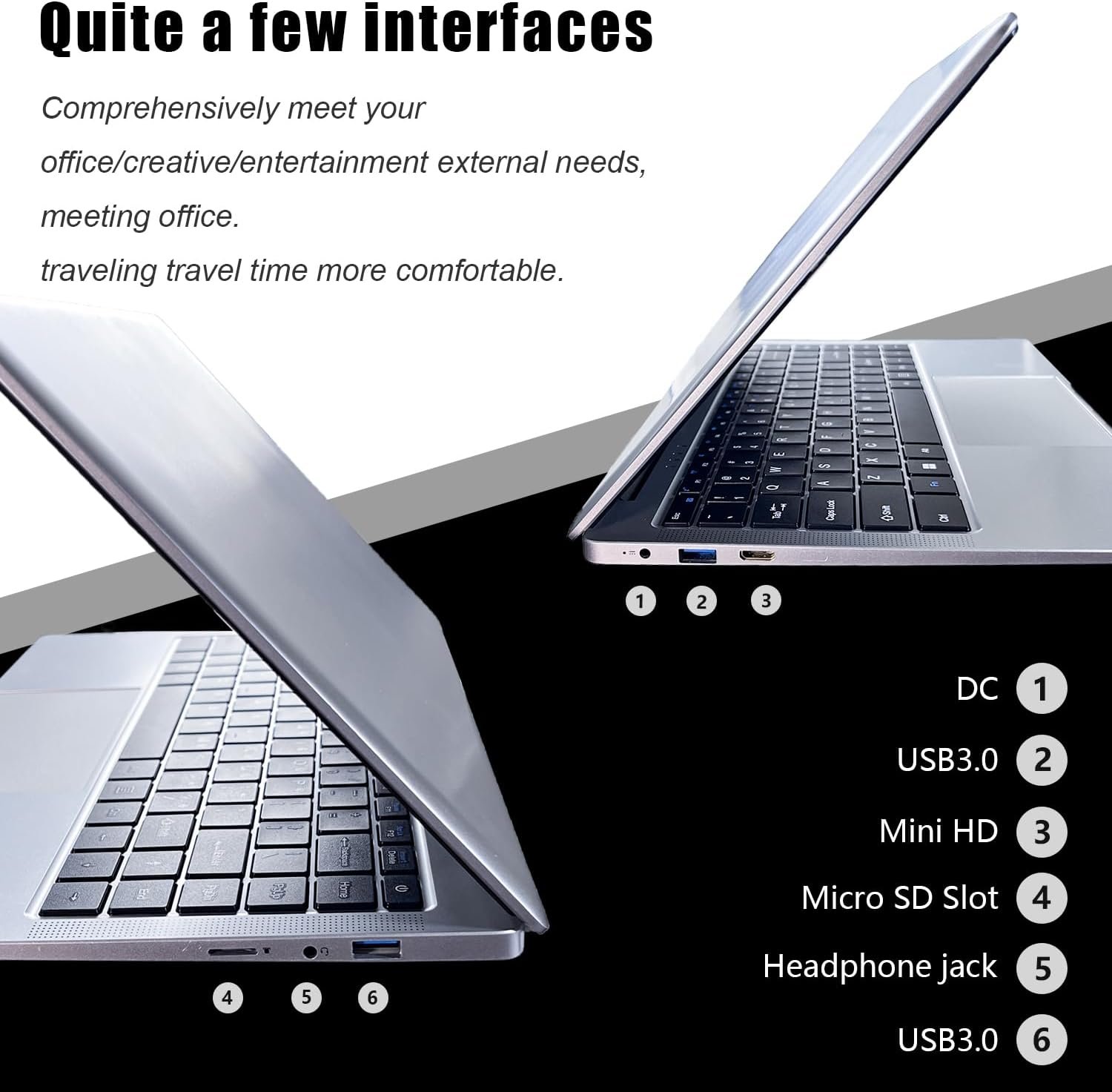 Computadora portátil de 14.1 pulgadas, portátil de cuatro núcleos, Windows 11, portátil tradicional con 6 GB DDR4 256 GB SSD 2.4/5G WiFi BT4.0 HDMI USB 3.0, batería de gran capacidad - Imagen 7