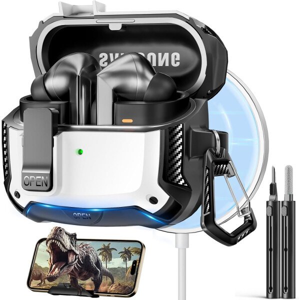Compatible con Samsung Galaxy Buds3 FE (2025) / Buds3 Pro (2024) / Buds 3 Case (2024) con soporte para teléfono, compatible con MagSafe, con diseño de clip de bloqueo seguro y kit de - Imagen 8