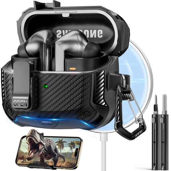 Compatible con Samsung Galaxy Buds3 FE (2025) / Buds3 Pro (2024) / Buds 3 Case (2024) con soporte para teléfono, compatible con MagSafe, con diseño de clip de bloqueo seguro y kit de - Imagen 131