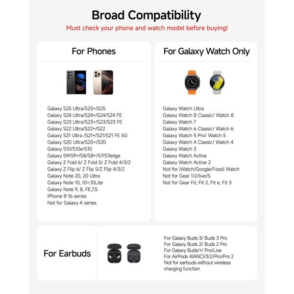Cargador inalámbrico para Samsung, estación de carga inalámbrica 3 en 1 para Samsung Galaxy S25 Ultra/S24 Ultra/S23/S22/Note 20/Z Flip 7/Fold 6, cargador para Samsung Galaxy Watch Ultra/8/7/6, Galaxy - Imagen 2