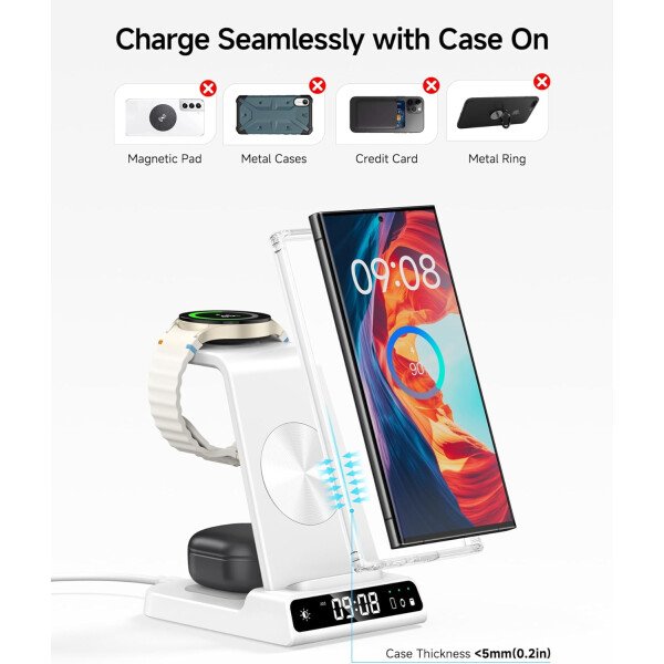 Cargador inalámbrico para Samsung, estación de carga inalámbrica 3 en 1 para Samsung Galaxy S25 Ultra/S24 Ultra/S23/S22/Note 20/Z Flip 7/Fold 6, cargador para Samsung Galaxy Watch Ultra/8/7/6, Galaxy - Imagen 13