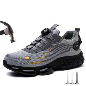 Zapatos de seguridad WOUDHONY para hombre, con botones giratorios, de malla transpirable, con puntera de acero y botas de seguridad protectoras.