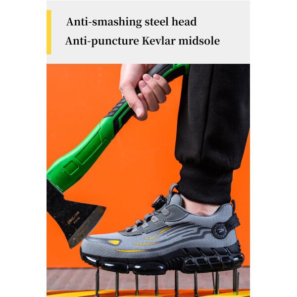 Zapatos de seguridad WOUDHONY para hombre, con botones giratorios, de malla transpirable, con puntera de acero y botas de seguridad protectoras. - Imagen 2