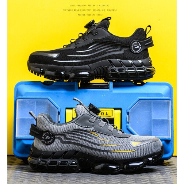Zapatos de seguridad WOUDHONY para hombre, con botones giratorios, de malla transpirable, con puntera de acero y botas de seguridad protectoras. - Imagen 5
