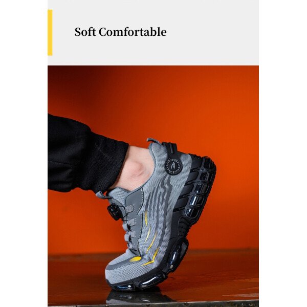 Zapatos de seguridad WOUDHONY para hombre, con botones giratorios, de malla transpirable, con puntera de acero y botas de seguridad protectoras. - Imagen 6