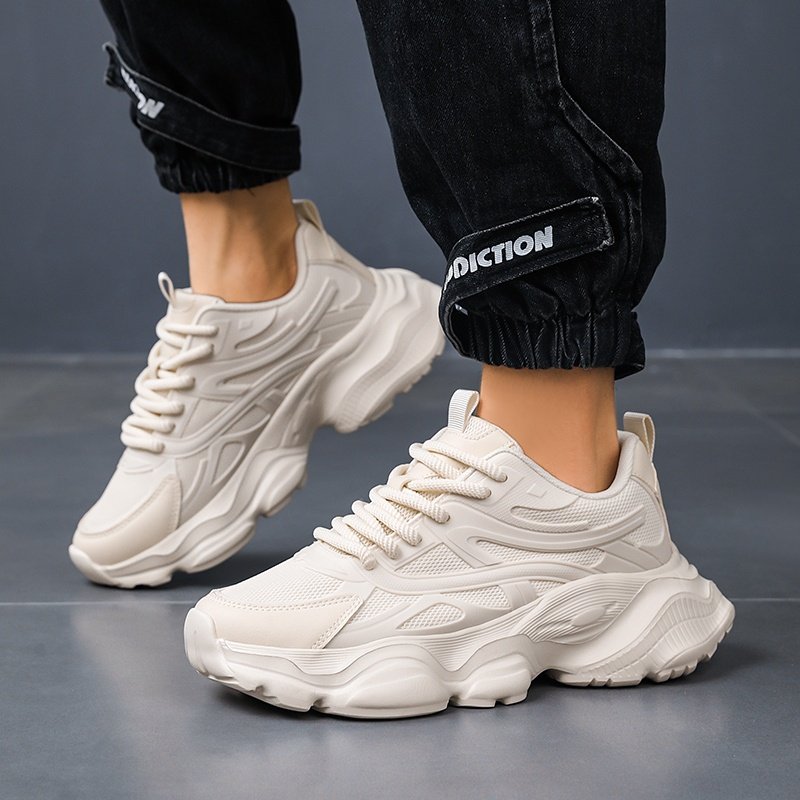 zapatillas de hombre beige con plataforma gruesa para aumentar la estatura - zapatos -top adelgazantes, confort arqueado y amortiguaciÃ³n ideal para correr, gimnasio o uso casual: diseÃ±o en punta ( / ), cierre tipo cordones, versÃ¡tiles todo d ( & duraderos) â€“ perfectas para formales como diarios. parte transpirable e interior que comodidad todo , zapatillas altas para hombres, Detalles del producto 2