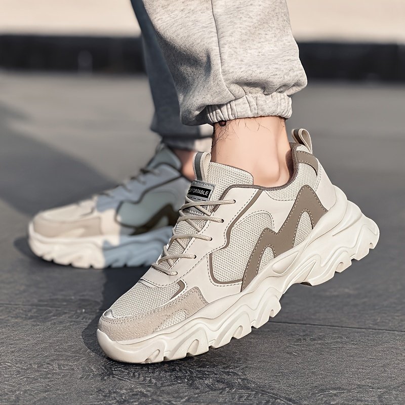 zapatillas deportivas casuales para hombre - malla transpirable y parte de pu, gruesa de eva, diseño con cordones para actividades al aire libre, correr y vestimenta casual, zapatos casuales para a dÃa | zapatillas bajas modernas | plantilla de tela cómoda Detalles del producto 0