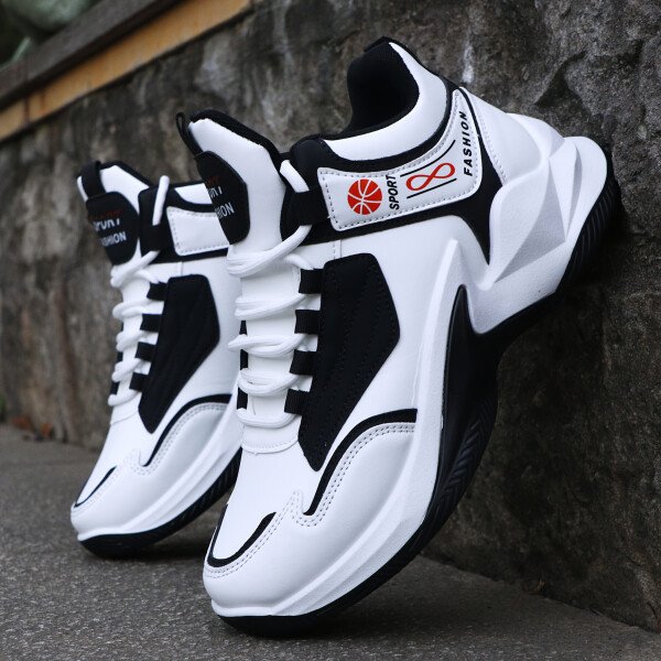 Zapatillas de deporte de hombre de alta cintura - Zapatillas de correr ligeras con suela de goma antideslizante, zapatillas blancas y rojas con acentos para gimnasio, senderismo, uso diario - Zapatillas de gimnasio con cordones para todas las estaciones para hombres, zapatillas de alta cintura, calzado de senderismo, diseño deportivo elegante, forro de tela transpirable, aspecto deportivo, construcción duradera, calzado versátil, estilo de vida activo - Imagen 3