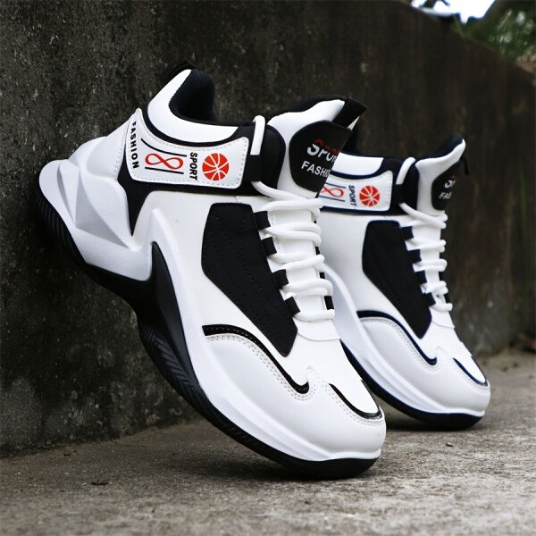 Zapatillas de deporte de hombre de alta cintura - Zapatillas de correr ligeras con suela de goma antideslizante, zapatillas blancas y rojas con acentos para gimnasio, senderismo, uso diario - Zapatillas de gimnasio con cordones para todas las estaciones para hombres, zapatillas de alta cintura, calzado de senderismo, diseño deportivo elegante, forro de tela transpirable, aspecto deportivo, construcción duradera, calzado versátil, estilo de vida activo - Imagen 6