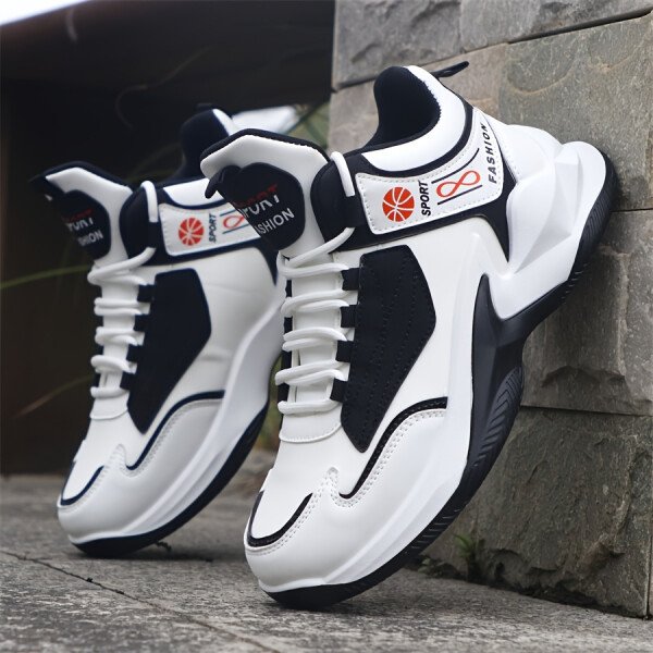 Zapatillas de deporte de hombre de alta cintura - Zapatillas de correr ligeras con suela de goma antideslizante, zapatillas blancas y rojas con acentos para gimnasio, senderismo, uso diario - Zapatillas de gimnasio con cordones para todas las estaciones para hombres, zapatillas de alta cintura, calzado de senderismo, diseño deportivo elegante, forro de tela transpirable, aspecto deportivo, construcción duradera, calzado versátil, estilo de vida activo - Imagen 8