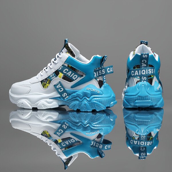 Zapatillas Altas para Hombre - Diseño Geométrico Blanco y Naranja con Acolchado Cómodo, Suela de PVC, Calzado Casual para Gimnasio, Senderismo y Uso Diario, Forro Transpirable y Soporte Arqueado - Estilo Urbano/Outdoor - Imagen 3