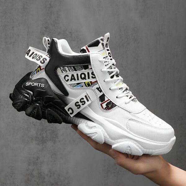 Zapatillas Altas para Hombre - Diseño Geométrico Blanco y Naranja con Acolchado Cómodo, Suela de PVC, Calzado Casual para Gimnasio, Senderismo y Uso Diario, Forro Transpirable y Soporte Arqueado - Estilo Urbano/Outdoor - Imagen 6