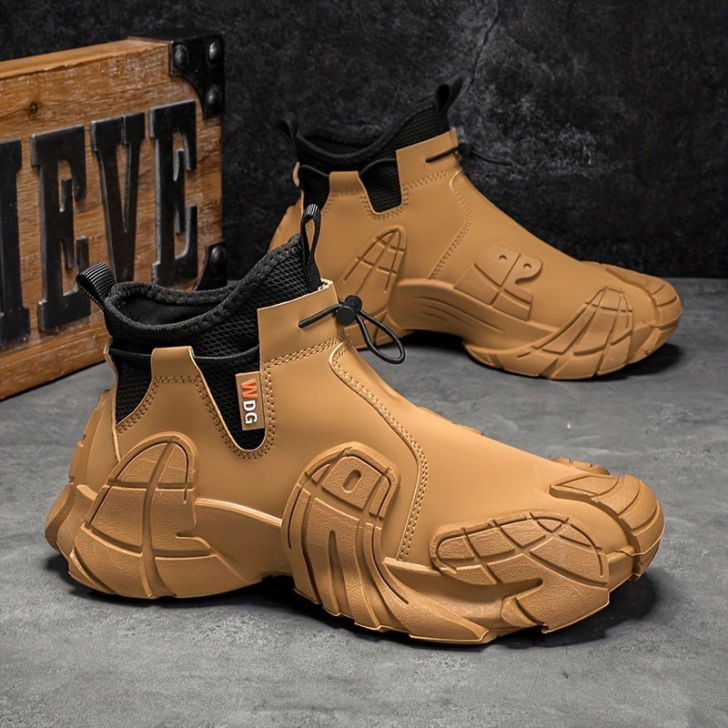 zapatos deportivos casuales de media caÃ±a para hombre, estilo vintage deportivo - botas de senderismo informales de color liso para , sin cordones, parte de pu y tela, interior de tela, de pvc, punta redonda, zapatos para exteriores Detalles del producto 1