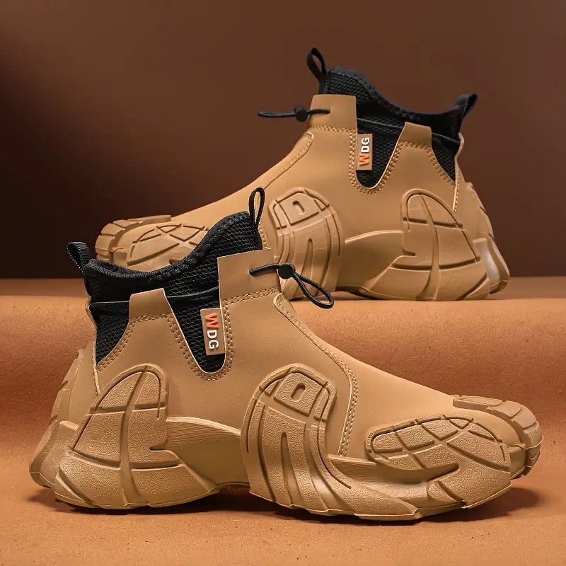 zapatos deportivos casuales de media caÃ±a para hombre, estilo vintage deportivo - botas de senderismo informales de color liso para , sin cordones, parte de pu y tela, interior de tela, de pvc, punta redonda, zapatos para exteriores Detalles del producto 2