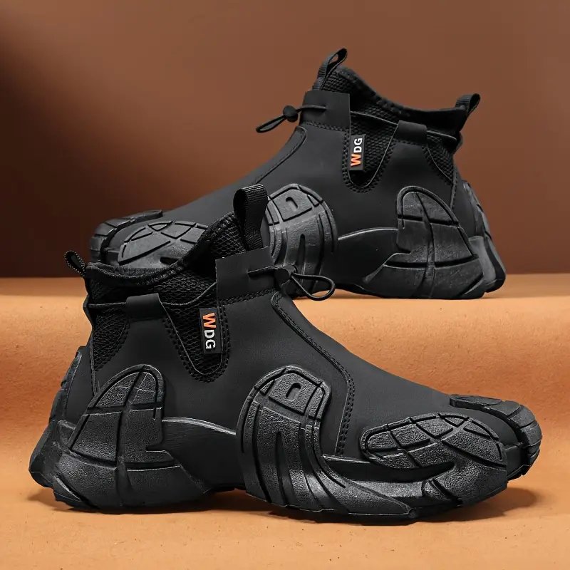 zapatos deportivos casuales de media caÃ±a para hombre, estilo vintage deportivo - botas de senderismo informales de color liso para , sin cordones, parte de pu y tela, interior de tela, de pvc, punta redonda, zapatos para exteriores Detalles del producto 3