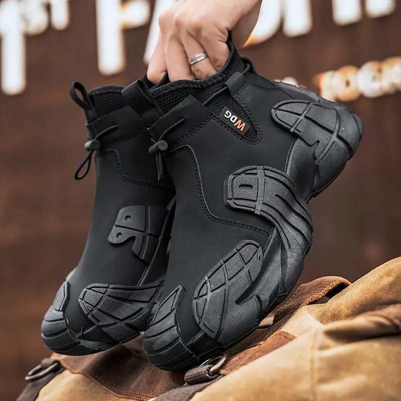 zapatos deportivos casuales de media caÃ±a para hombre, estilo vintage deportivo - botas de senderismo informales de color liso para , sin cordones, parte de pu y tela, interior de tela, de pvc, punta redonda, zapatos para exteriores Detalles del producto 5