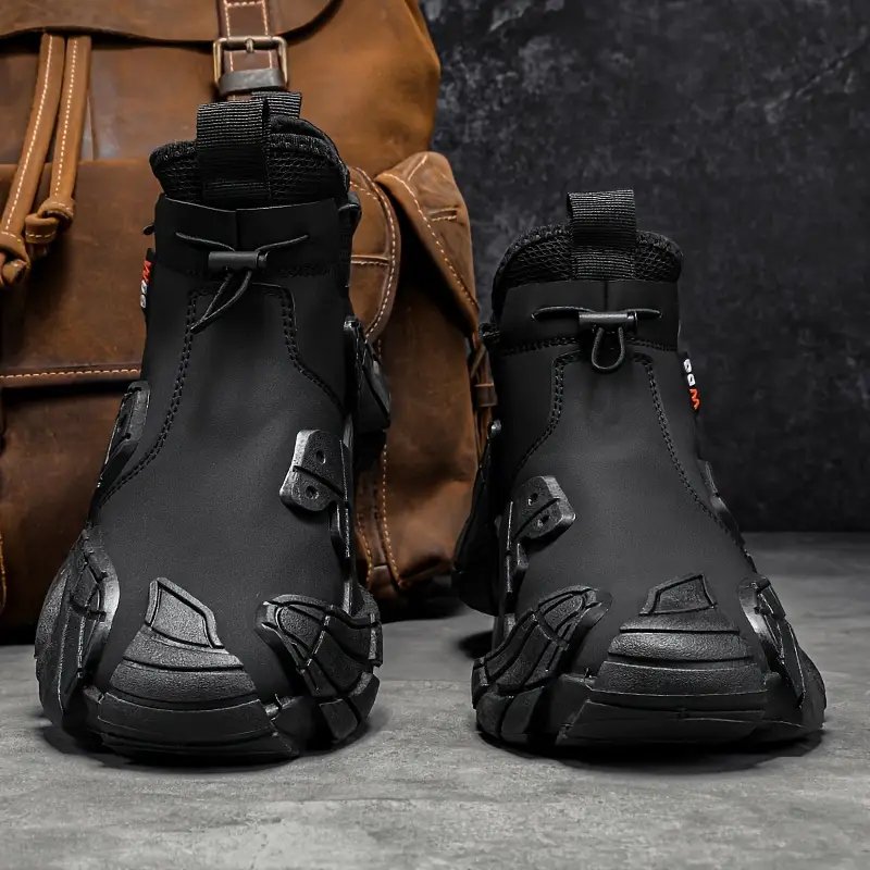 zapatos deportivos casuales de media caÃ±a para hombre, estilo vintage deportivo - botas de senderismo informales de color liso para , sin cordones, parte de pu y tela, interior de tela, de pvc, punta redonda, zapatos para exteriores Detalles del producto 6