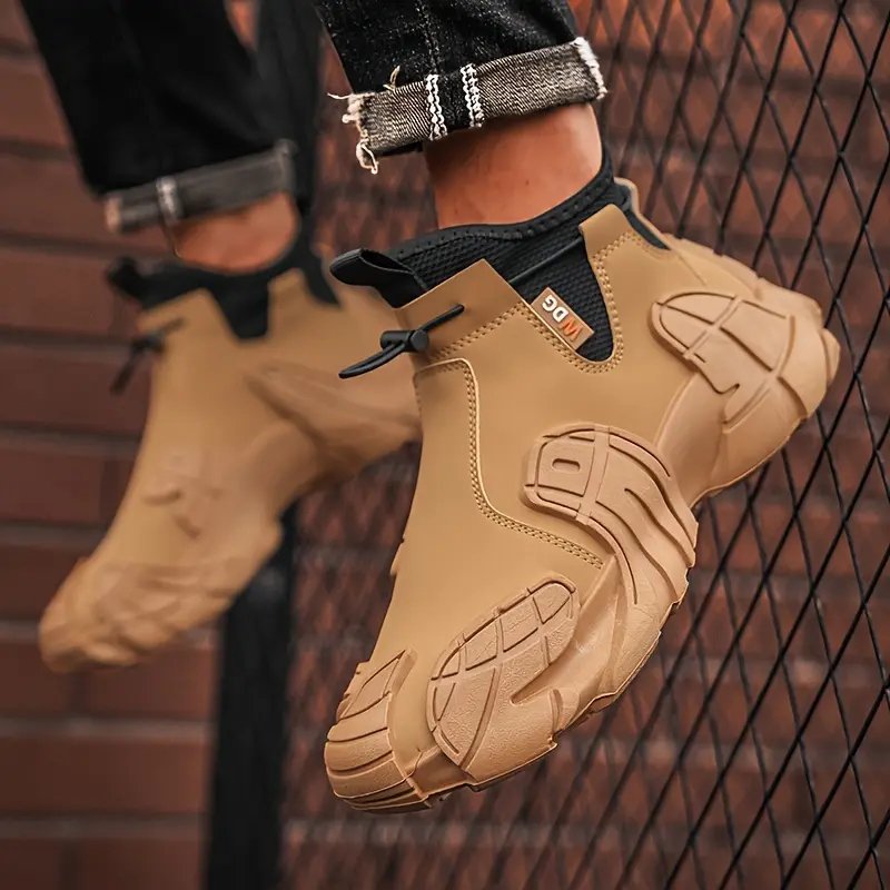 zapatos deportivos casuales de media caÃ±a para hombre, estilo vintage deportivo - botas de senderismo informales de color liso para , sin cordones, parte de pu y tela, interior de tela, de pvc, punta redonda, zapatos para exteriores Detalles del producto 7