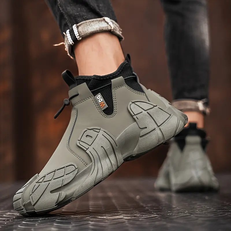 zapatos deportivos casuales de media caÃ±a para hombre, estilo vintage deportivo - botas de senderismo informales de color liso para , sin cordones, parte de pu y tela, interior de tela, de pvc, punta redonda, zapatos para exteriores Detalles del producto 8