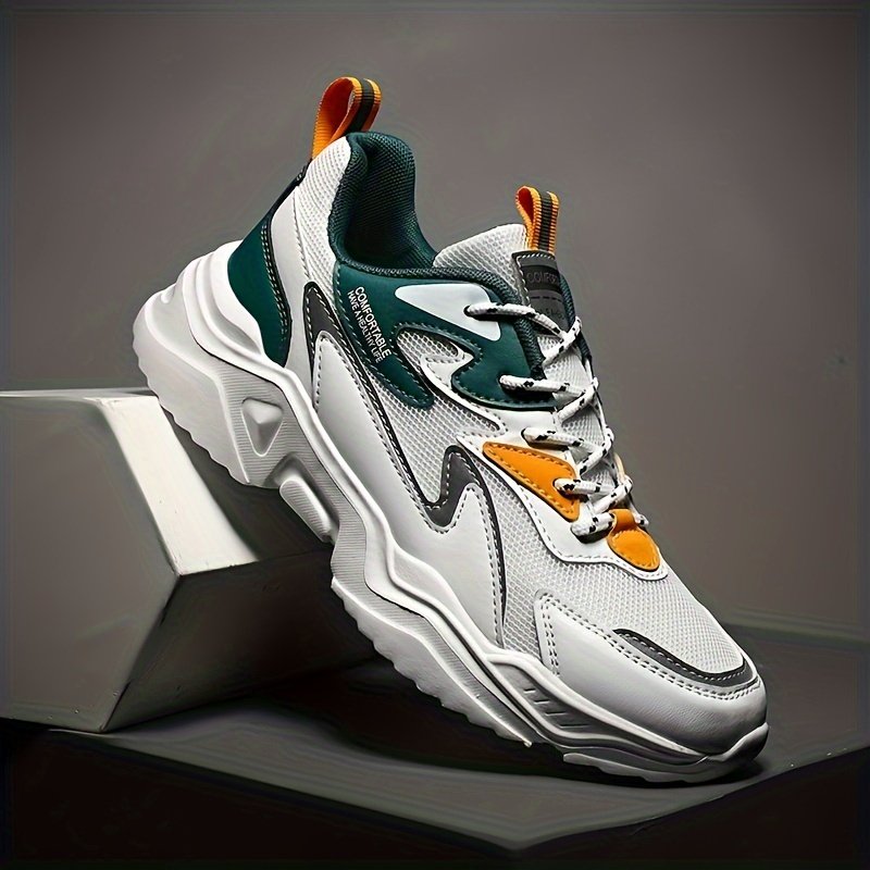 zapatillas deportivas casuales para hombre, gruesa con cordones, diseÃ±o de bloques de color, parte de malla transpirable y eva, comodidad para para actividades al aire libre, calzado deportivo casual | zapatos con cordones de moda | de eva Detalles del producto 0