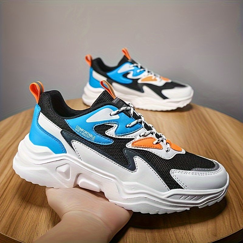 zapatillas deportivas casuales para hombre, gruesa con cordones, diseÃ±o de bloques de color, parte de malla transpirable y eva, comodidad para para actividades al aire libre, calzado deportivo casual | zapatos con cordones de moda | de eva Detalles del producto 2