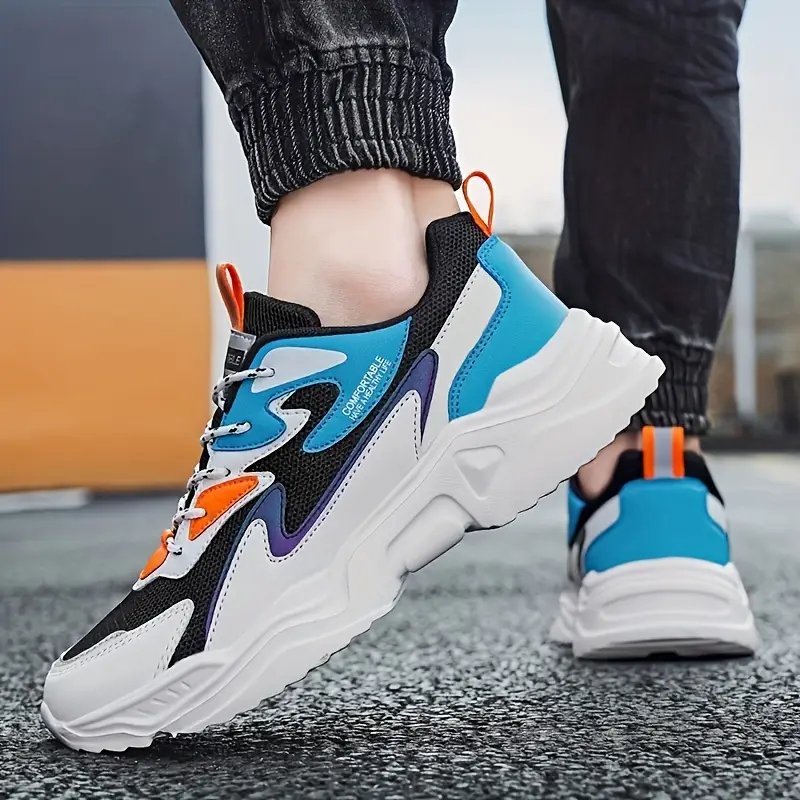zapatillas deportivas casuales para hombre, gruesa con cordones, diseÃ±o de bloques de color, parte de malla transpirable y eva, comodidad para para actividades al aire libre, calzado deportivo casual | zapatos con cordones de moda | de eva Detalles del producto 3