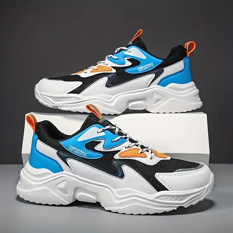 zapatillas deportivas casuales para hombre, gruesa con cordones, diseÃ±o de bloques de color, parte de malla transpirable y eva, comodidad para para actividades al aire libre, calzado deportivo casual | zapatos con cordones de moda | de eva Detalles del producto 4