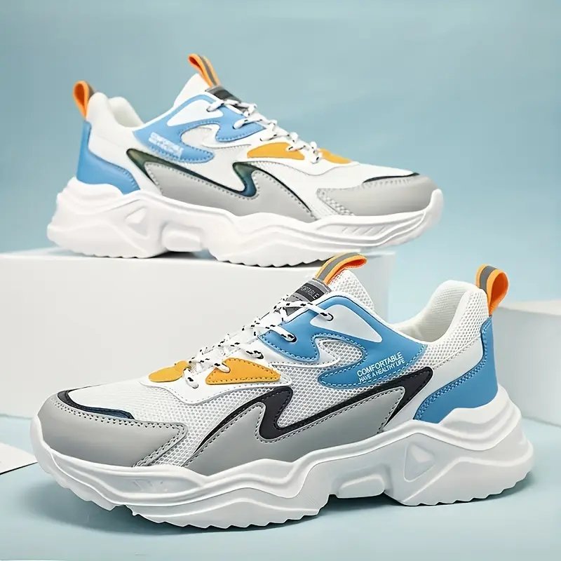 zapatillas deportivas casuales para hombre, gruesa con cordones, diseÃ±o de bloques de color, parte de malla transpirable y eva, comodidad para para actividades al aire libre, calzado deportivo casual | zapatos con cordones de moda | de eva Detalles del producto 5