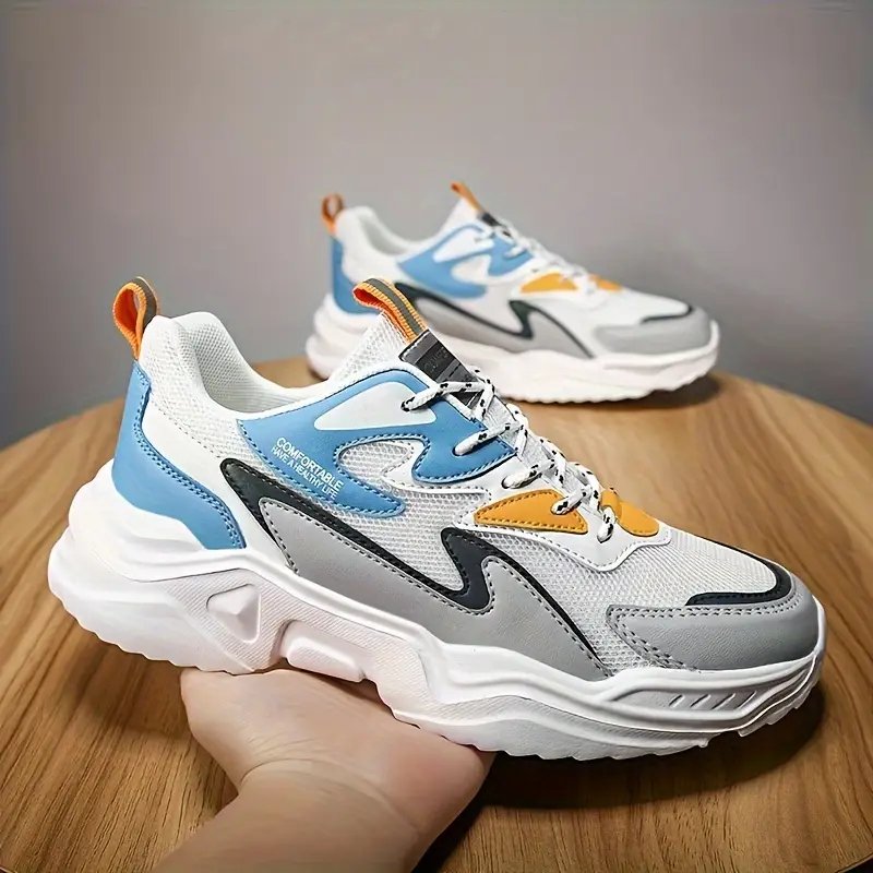 zapatillas deportivas casuales para hombre, gruesa con cordones, diseÃ±o de bloques de color, parte de malla transpirable y eva, comodidad para para actividades al aire libre, calzado deportivo casual | zapatos con cordones de moda | de eva Detalles del producto 6
