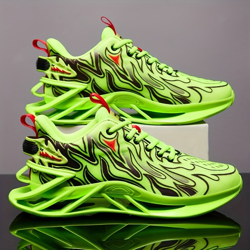 zapatillas de correr transpirables para hombre en verde neón y - tpu absorbente de , amortiguación eva, sneakers bajas con diseño a rayas para gimnasio, jogging & uso casual, estilo deportivo elegante, acolchada eva Detalles del producto 1