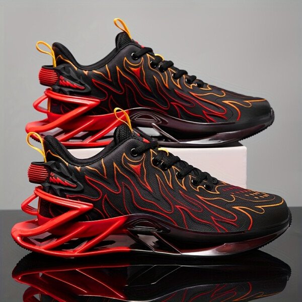Tenis para hombre en verde neón y negro, transpirables para correr - Suela de TPU absorbente de impactos, amortiguación EVA, zapatillas deportivas ligeras de caña baja con diseño a rayas para gimnasio, jogging y uso casual, diseño deportivo elegante, suela acolchada EVA - Imagen 2