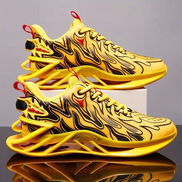 Tenis para hombre en verde neón y negro, transpirables para correr - Suela de TPU absorbente de impactos, amortiguación EVA, zapatillas deportivas ligeras de caña baja con diseño a rayas para gimnasio, jogging y uso casual, diseño deportivo elegante, suela acolchada EVA - Imagen 3
