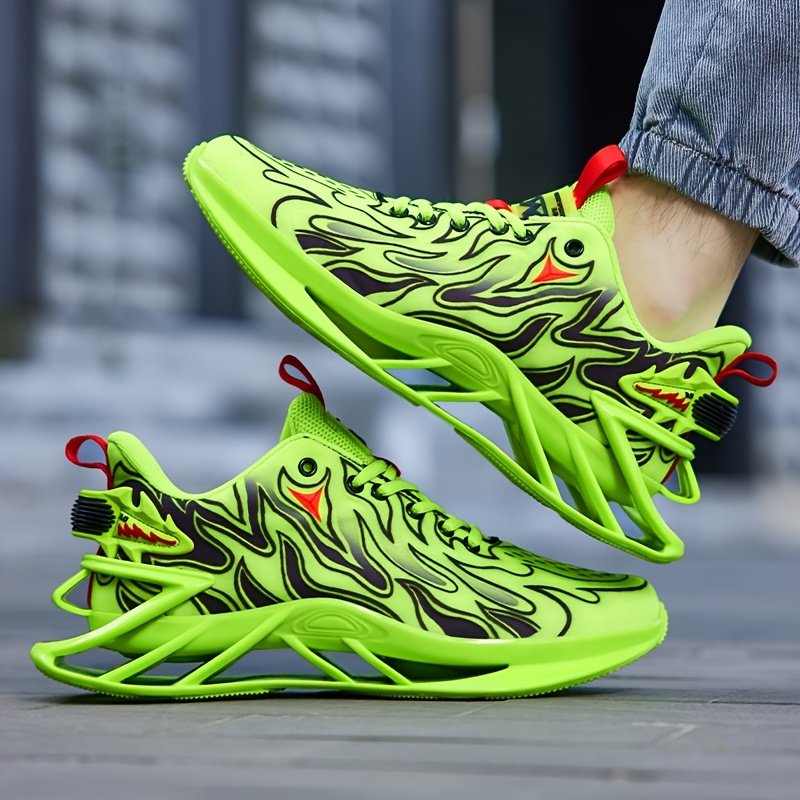 zapatillas de correr transpirables para hombre en verde neón y - tpu absorbente de , amortiguación eva, sneakers bajas con diseño a rayas para gimnasio, jogging & uso casual, estilo deportivo elegante, acolchada eva Detalles del producto 2