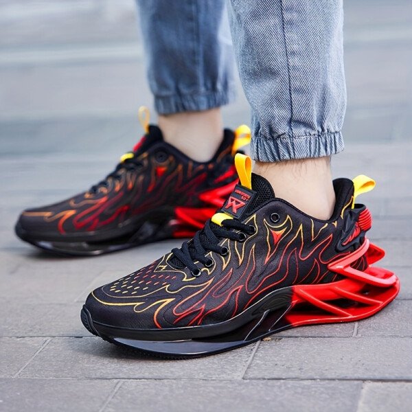 Tenis para hombre en verde neón y negro, transpirables para correr - Suela de TPU absorbente de impactos, amortiguación EVA, zapatillas deportivas ligeras de caña baja con diseño a rayas para gimnasio, jogging y uso casual, diseño deportivo elegante, suela acolchada EVA - Imagen 8