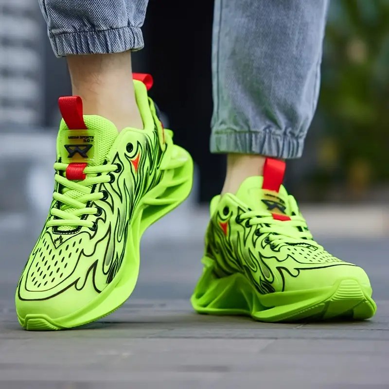 zapatillas de correr transpirables para hombre en verde neÃ³n y - tpu absorbente de , amortiguaciÃ³n eva, sneakers bajas con diseÃ±o a rayas para gimnasio, jogging & uso casual, estilo deportivo elegante, acolchada eva Detalles del producto 5