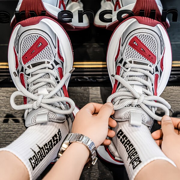Zhenyuezu Zapatillas Bajas para Hombre - Blanco/Rojo/, Tejido Transpirable con Cordones, Suela de PVC Acolchada y Diseño Antideslizante Ideal para Gimnasio o Uso Casual en Toda Temporada (Detalle Granate) - Imagen 7
