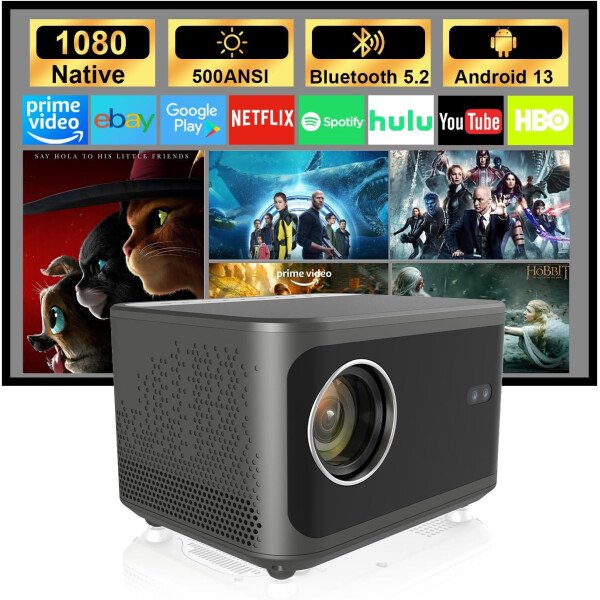Proyector de video de alto rendimiento JY-540: brillo 600 ANSI, Wi-Fi y Bluetooth, botón táctil, entradas HDMI/USB, Keystone automático, Full HD 1080P - Perfecto para cine en casa, presentaciones y