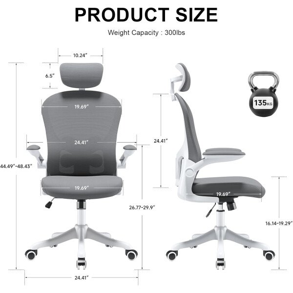 Asiento microajustable detallado, asiento de elevación y movimiento, soporte lumbar 2D, reposabrazos 2D con reposacabezas. Silla de oficina, silla de estudio, silla de juego. (W-gris) - Imagen 2