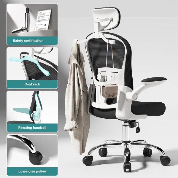 Asiento microajustable detallado, asiento de elevación y movimiento, soporte lumbar 2D, reposabrazos 2D con reposacabezas. Silla de oficina, silla de estudio, silla de juego. (W-gris) - Imagen 14