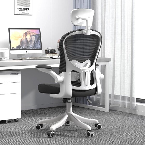 Asiento microajustable detallado, asiento de elevación y movimiento, soporte lumbar 2D, reposabrazos 2D con reposacabezas. Silla de oficina, silla de estudio, silla de juego. (W-gris) - Imagen 17