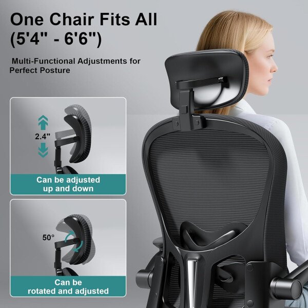Asiento microajustable detallado, asiento de elevación y movimiento, soporte lumbar 2D, reposabrazos 2D con reposacabezas. Silla de oficina, silla de estudio, silla de juego. (W-gris) - Imagen 21