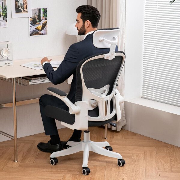 Asiento microajustable detallado, asiento de elevación y movimiento, soporte lumbar 2D, reposabrazos 2D con reposacabezas. Silla de oficina, silla de estudio, silla de juego. (W-gris) - Imagen 24