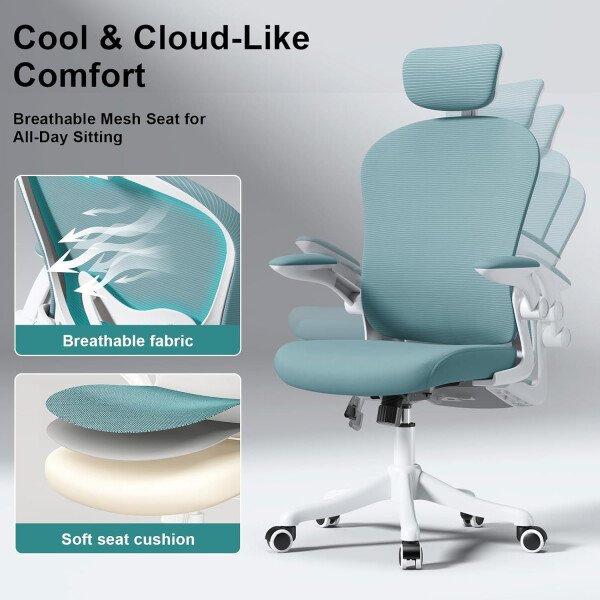 Asiento microajustable detallado, asiento de elevación y movimiento, soporte lumbar 2D, reposabrazos 2D con reposacabezas. Silla de oficina, silla de estudio, silla de juego. (W-gris) - Imagen 27