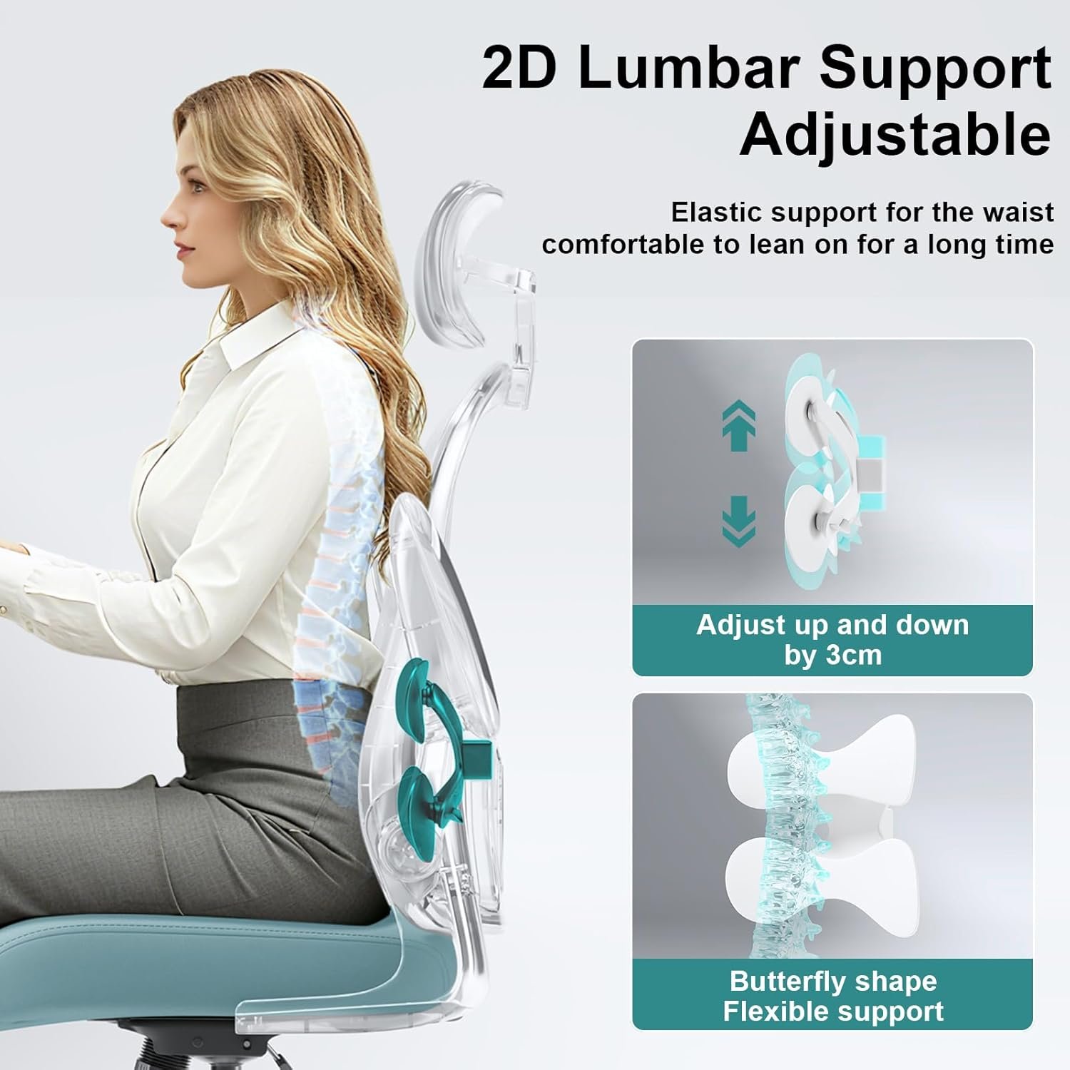 Asiento microajustable detallado, asiento de elevación y movimiento, soporte lumbar 2D, reposabrazos 2D con reposacabezas. Silla de oficina, silla de estudio, silla de juego. (W-gris) - Imagen 28