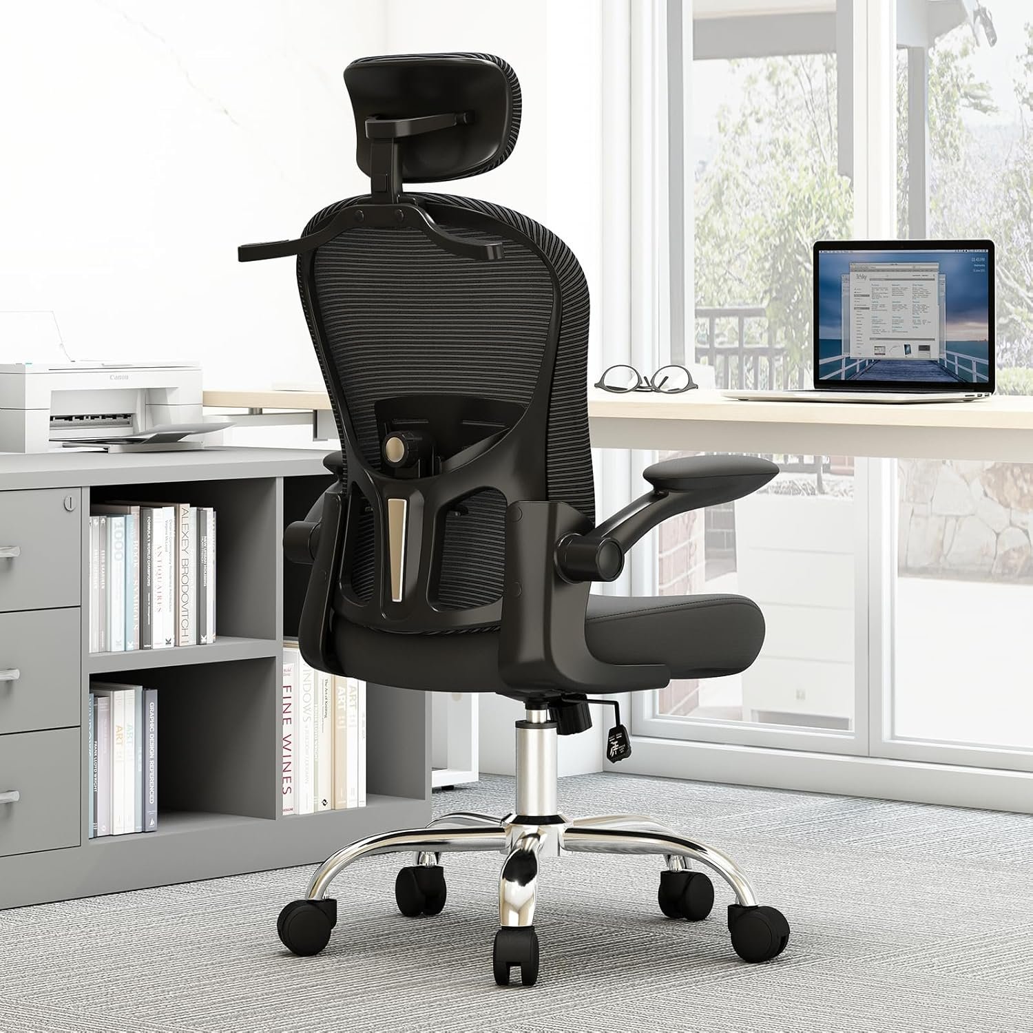 Asiento microajustable detallado, asiento de elevación y movimiento, soporte lumbar 2D, reposabrazos 2D con reposacabezas. Silla de oficina, silla de estudio, silla de juego. (W-gris) - Imagen 34