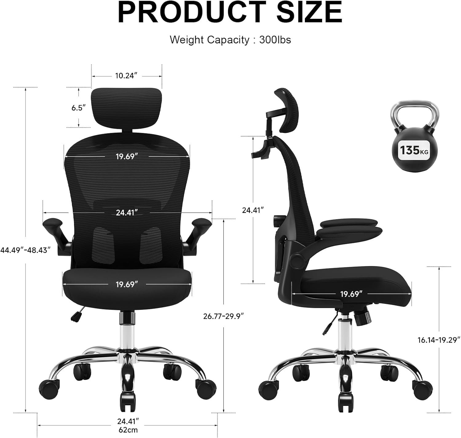 Asiento microajustable detallado, asiento de elevación y movimiento, soporte lumbar 2D, reposabrazos 2D con reposacabezas. Silla de oficina, silla de estudio, silla de juego. (W-gris) - Imagen 35