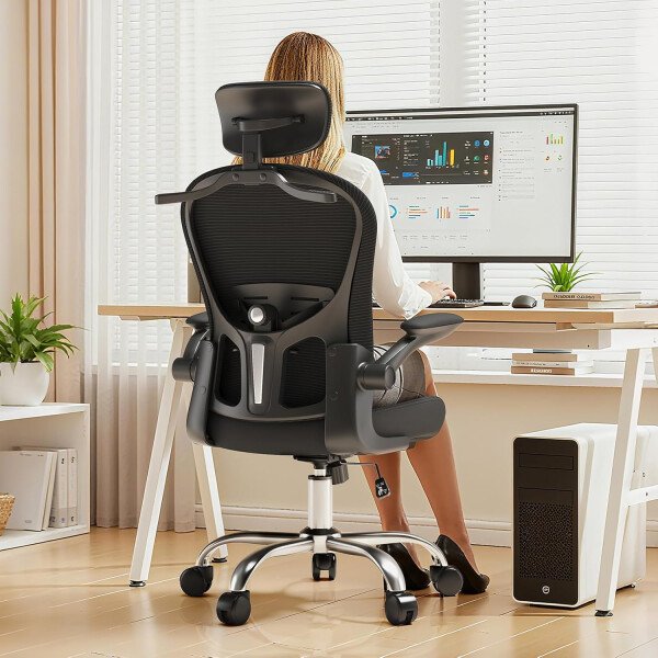 Asiento microajustable detallado, asiento de elevación y movimiento, soporte lumbar 2D, reposabrazos 2D con reposacabezas. Silla de oficina, silla de estudio, silla de juego. (W-gris) - Imagen 40